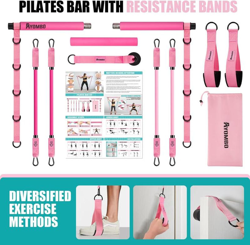 Versatile Pilates Bar Kit with Resistance Bands - Perfect Home Gym Equipment for Full-Body Workouts, Ideal Christmas Gift for Fitness Enthusiasts!