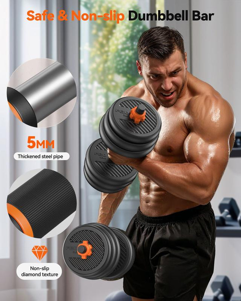 FEIERDUN 4-in-1 Adjustable Dumbbells Set (20/90 Lbs) - Versatile Home Gym Equipment for Barbell, Kettlebell & Push-Ups - Perfect for Men & Women