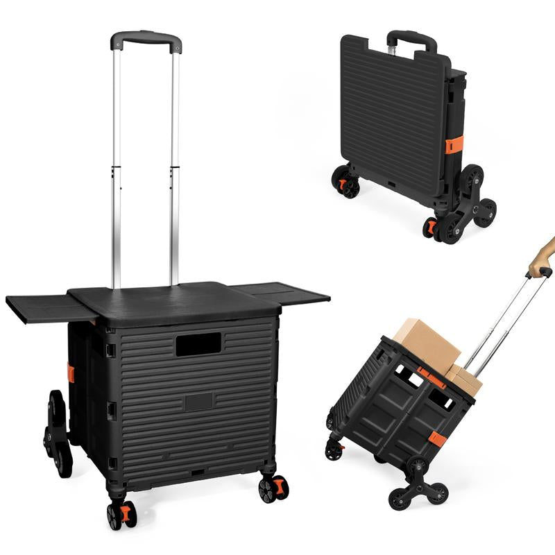 SELORSS BY10C Foldable Utility Cart with Stair Climbing Wheels - Collapsible Rolling Crate with Magnetic Lid and Telescopic Handle for Easy Transport and Storage