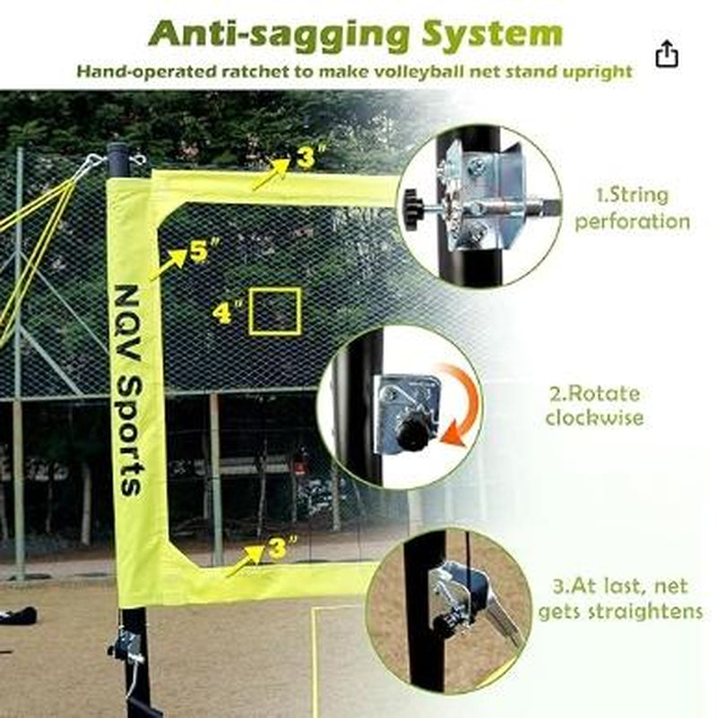 NQV Premium Heavy Duty Outdoor Volleyball Net Set - Adjustable Height Aluminum Poles, Anti-Sag System, Pump & Carrying Bag Included!