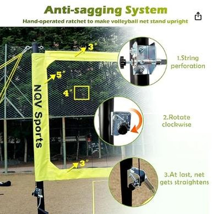 NQV Premium Heavy Duty Outdoor Volleyball Net Set - Adjustable Height Aluminum Poles, Anti-Sag System, Pump & Carrying Bag Included!