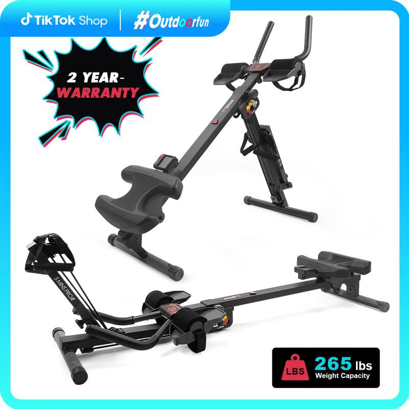 2-in-1 Adjustable Rowing and Ab Crunch Machine with LCD Monitor - Foldable Home Workout Equipment for Effective Stomach Exercises