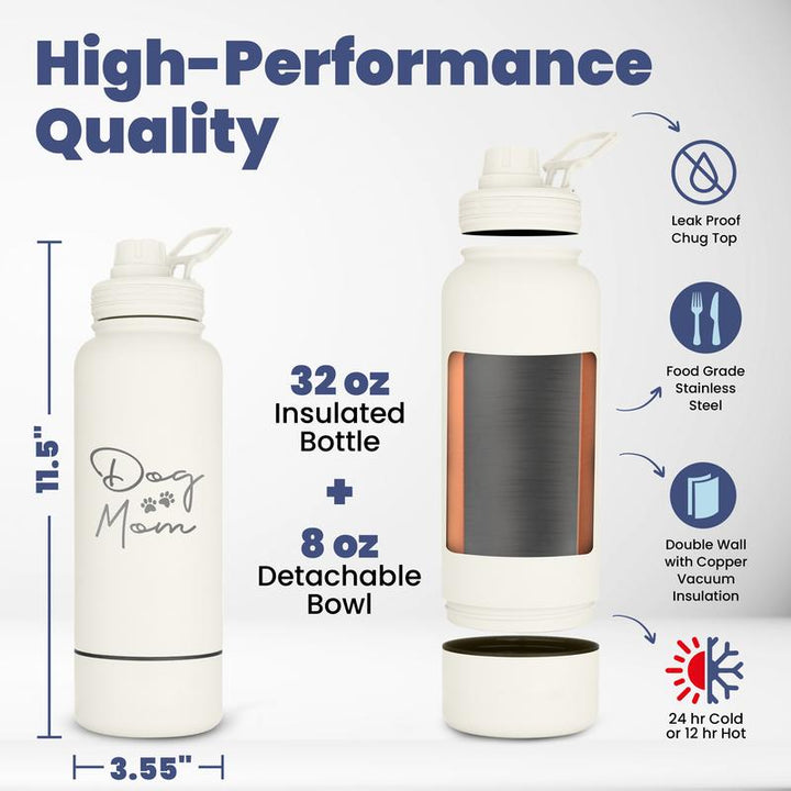 32 Oz Stainless Steel Dog Water Bottle with Detachable 8 Oz Bowl - Perfect Gift for Dog Lovers!