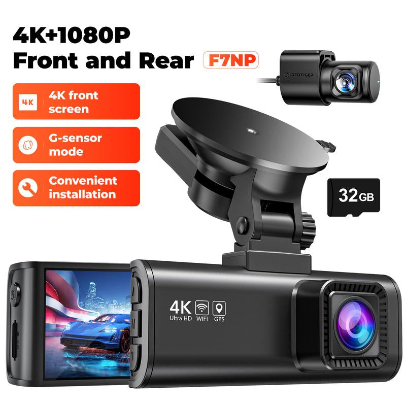 REDTIGER F7NP Dash Cam - 4K Front & 2.5K Rear, Wi-Fi & GPS, 3.16" IPS Screen, Night Vision, 170° Wide Angle, 24H Parking Mode