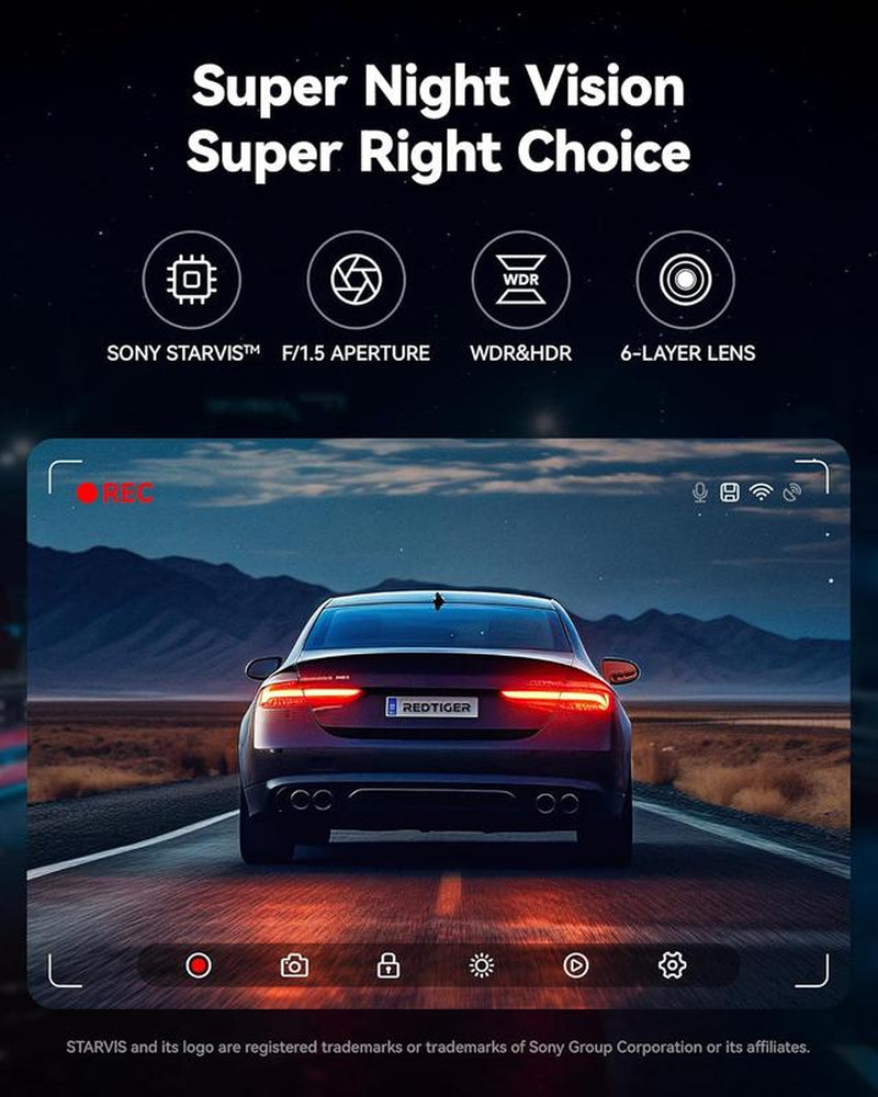 REDTIGER F7NP Dash Cam - 4K Front & 2.5K Rear, Wi-Fi & GPS, 3.16" IPS Screen, Night Vision, 170° Wide Angle, 24H Parking Mode