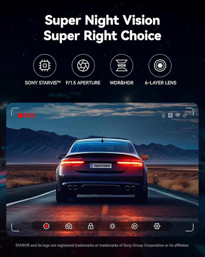 REDTIGER F7NP Dash Cam - 4K Front & 2.5K Rear, Wi-Fi & GPS, 3.16" IPS Screen, Night Vision, 170° Wide Angle, 24H Parking Mode