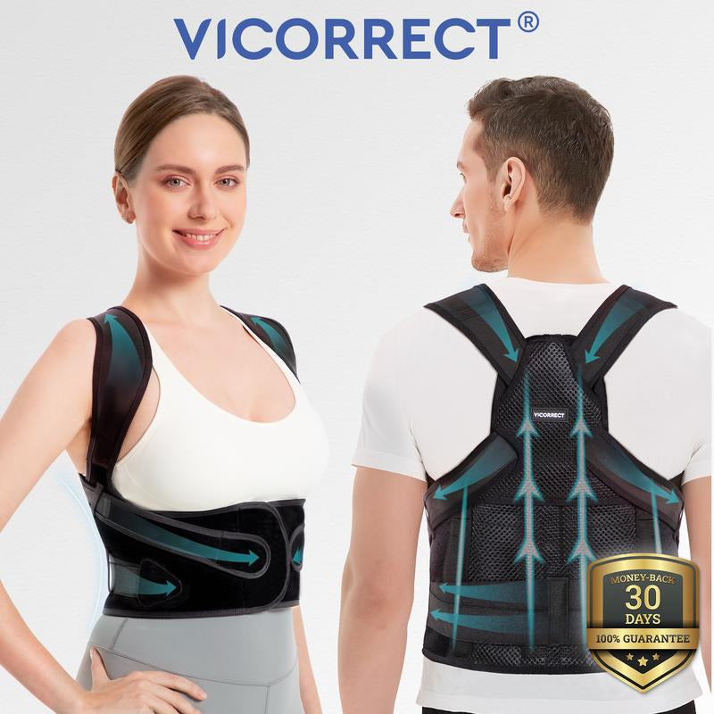 VICORRECT Pro Series Adjustable Posture Corrector & Waist Shapewear with Supportive Shoulder Straps and Back Plate