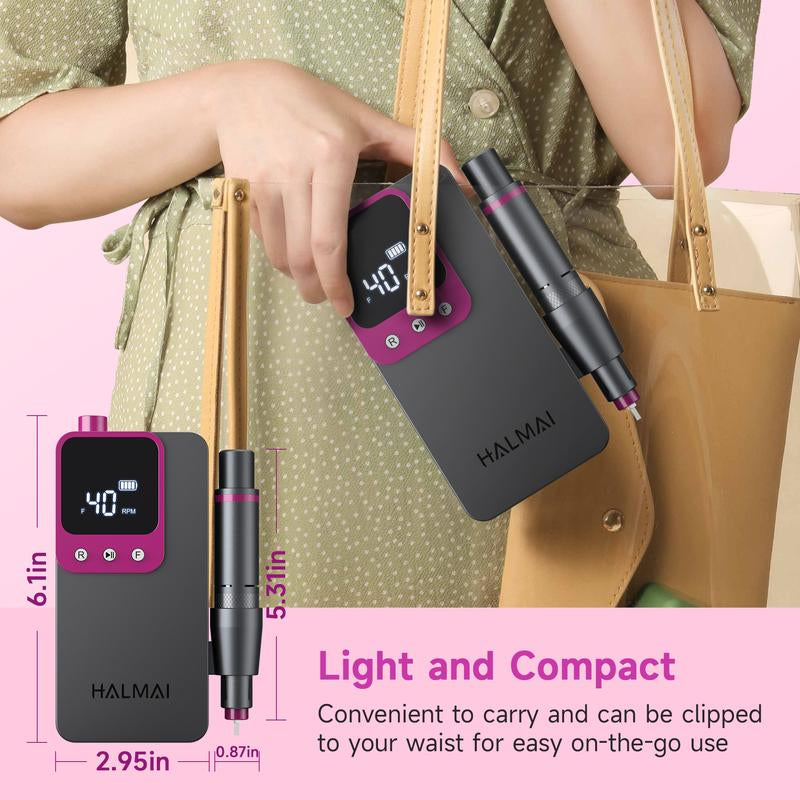 HALMAI Ultra Power Cordless Nail Drill - Professional Electric File for Acrylic & Gel Nails, Vibration-Free with 10-Second Gel Removal, Dark Grey