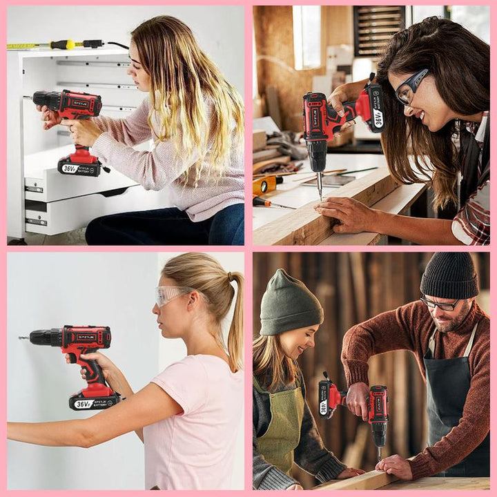 SPZTJK 128-Piece 36V Lithium-Ion Cordless Drill & Tool Set – Ultimate Power Drill Kit with Battery & Charger for DIY Enthusiasts & Homeowners - Ideal Gift for Home Improvement Projects (Red)