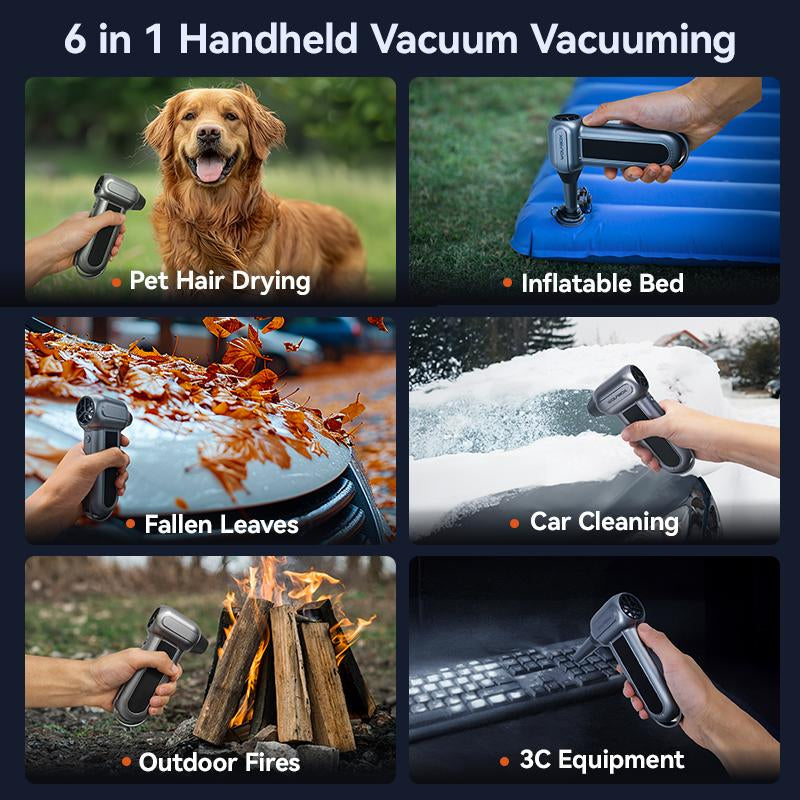 WOLFBOX 6-in-1 Super Power Electric Air Duster & Leaf Blower - 150,000 RPM Cordless Turbo Blower for Lawn Care, Car Cleaning & More - Perfect Father's Day Gift!