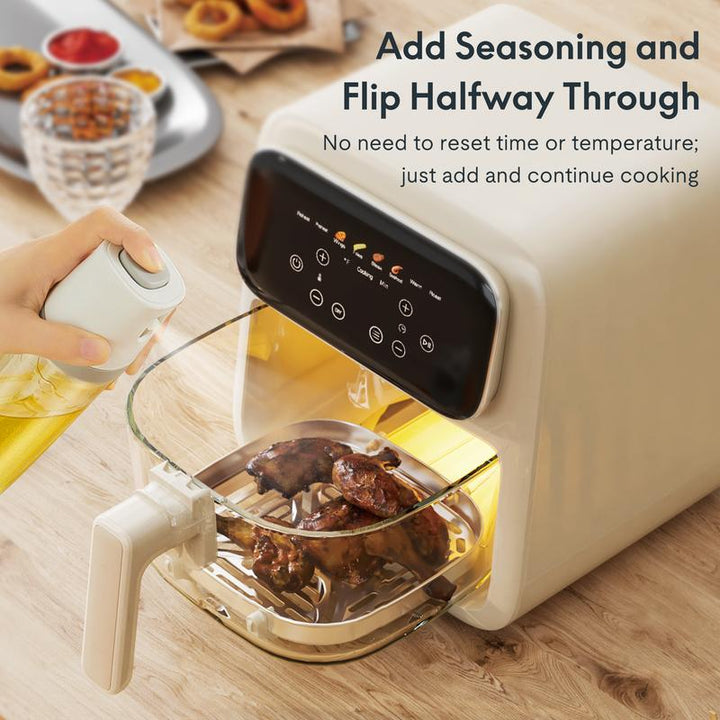 Crispy Quiet 4-in-1 Non-Toxic Glass Air Fryer & Containers - 4.2Qt, Dishwasher Safe, 400°F Air Crisp Technology for Easy Meals - Ivory