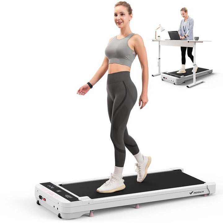 MERACH 2-in-1 Under Desk Treadmill - Low-Noise Walking Pad with Remote Control, Perfect for Walking and Jogging, 265lbs Capacity