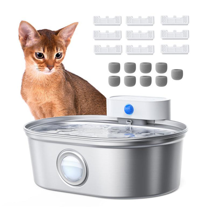 Uahpet Cordless Stainless Steel Cat Water Fountain - 67Oz/2L Easy-Clean Battery-Operated Pet Dispenser