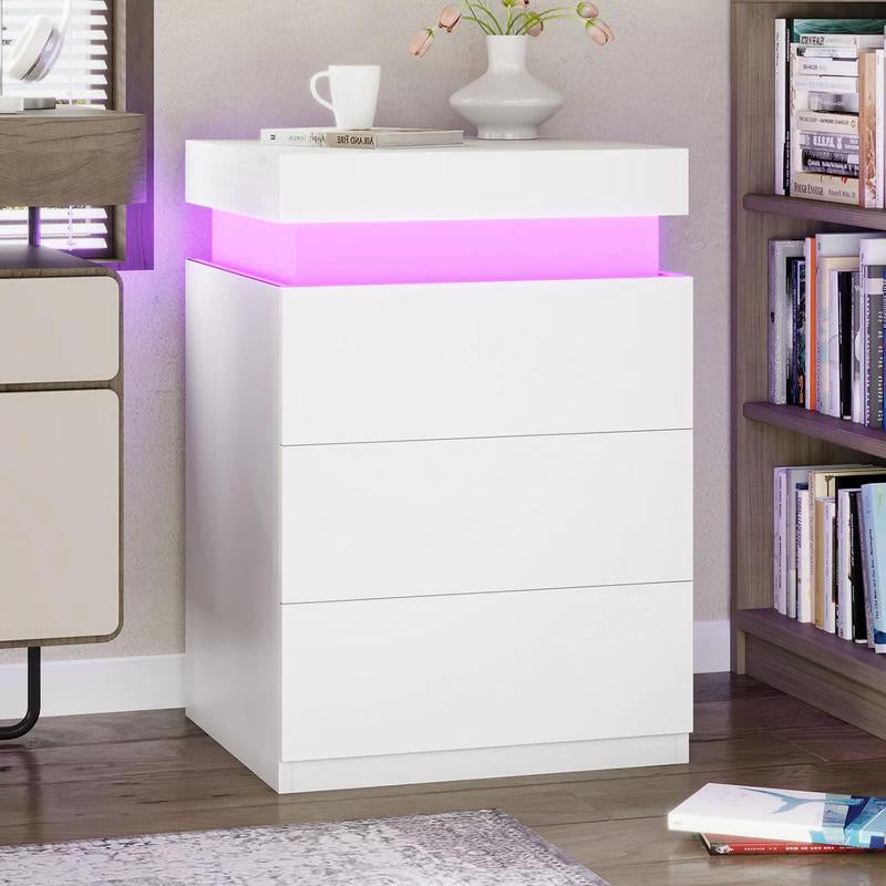 Sikaic Modern Nightstand with Sliding Top Charging Station & LED Lights - Stylish Bedroom Furniture