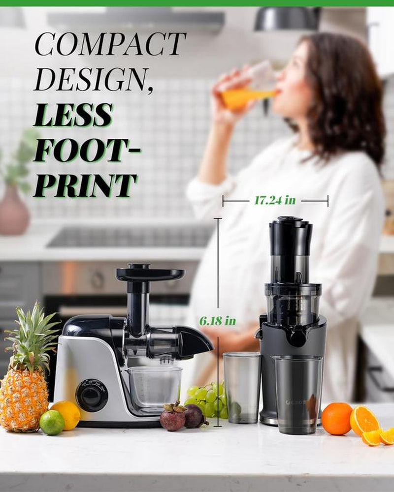 Premium Cold Press Juicer with Versatile Feed Chutes and Powerful Masticating Motor for Fresh Juice Extraction