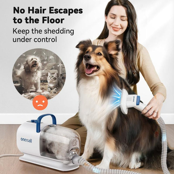Oneisall Cozy C1 Smart Pet Grooming Kit - Vacuum Blow Dryer & Clippers for Shedding, Drying, and Trimming with 7 Heat Settings & Adjustable Air Flow