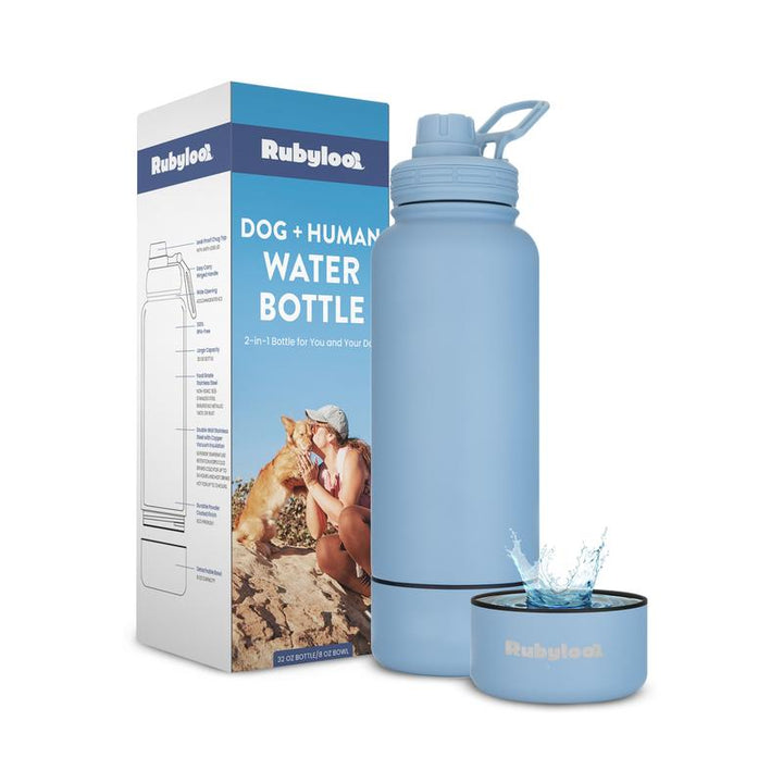 32 Oz Stainless Steel Dog Water Bottle with Detachable 8 Oz Bowl - Perfect Gift for Dog Lovers!
