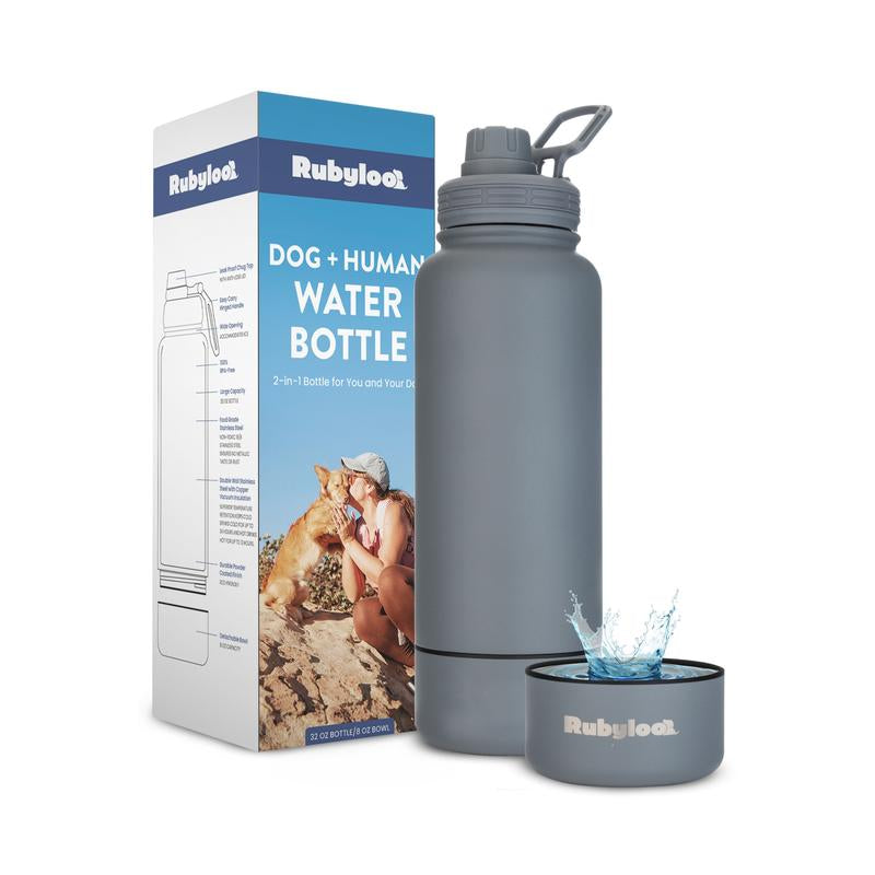32 Oz Stainless Steel Dog Water Bottle with Detachable 8 Oz Bowl - Perfect Gift for Dog Lovers!