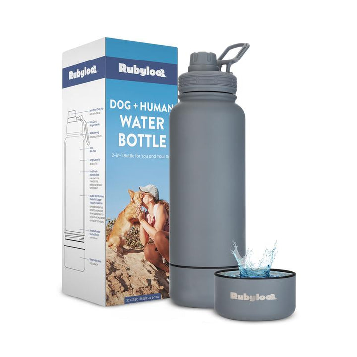 32 Oz Stainless Steel Dog Water Bottle with Detachable 8 Oz Bowl - Perfect Gift for Dog Lovers!
