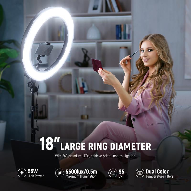 NEEWER 18" LED Ring Light Kit - Adjustable Stand, Dimmable Lighting & Phone Holder for Makeup, Vlogging, Photography & Live Streaming