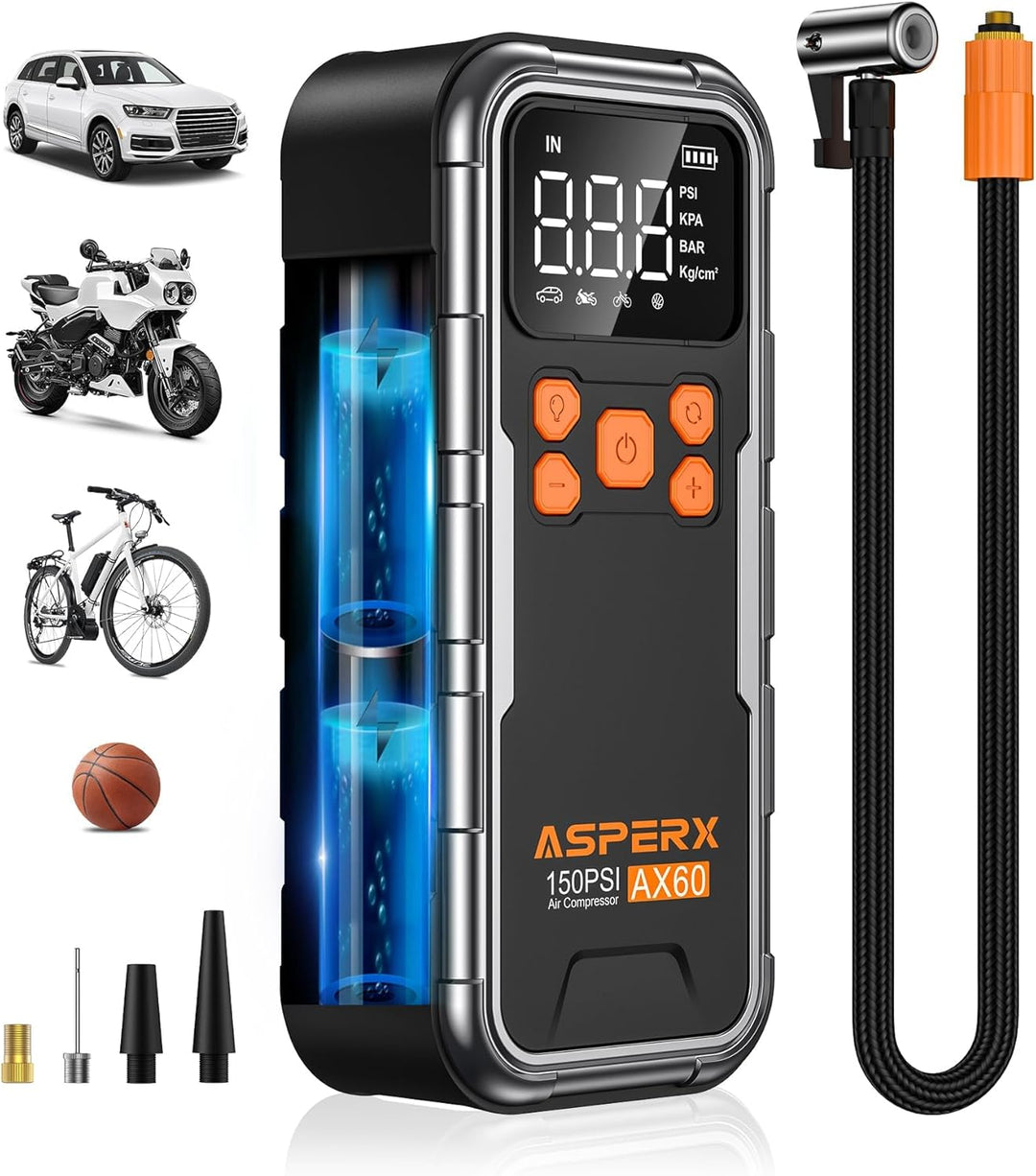 Ultimate Portable Tire Inflator & Air Compressor - 150PSI Cordless Pump with Digital Gauge & LED Light - Inflate 3X Faster for Cars, Motorcycles, and More!