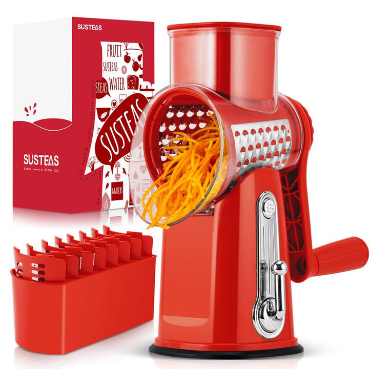 SUSTEAS Retro Green Rotary Cheese Grater with 5 Blades & Strong Suction Base - Perfect Mandoline Slicing Kitchen Tool!