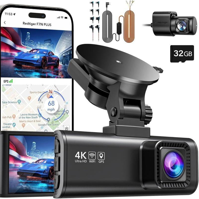 REDTIGER F7NP Dash Cam - 4K Front & 2.5K Rear, Wi-Fi & GPS, 3.16" IPS Screen, Night Vision, 170° Wide Angle, 24H Parking Mode
