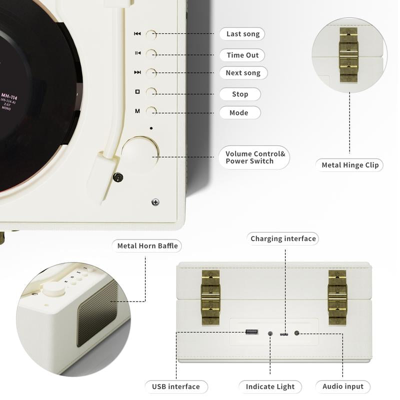 Yintiny Portable Bluetooth 5.0 CD Player with Speaker - Retro Suitcase Design for Home Use【Soft Voice】, Model CD2-LH168