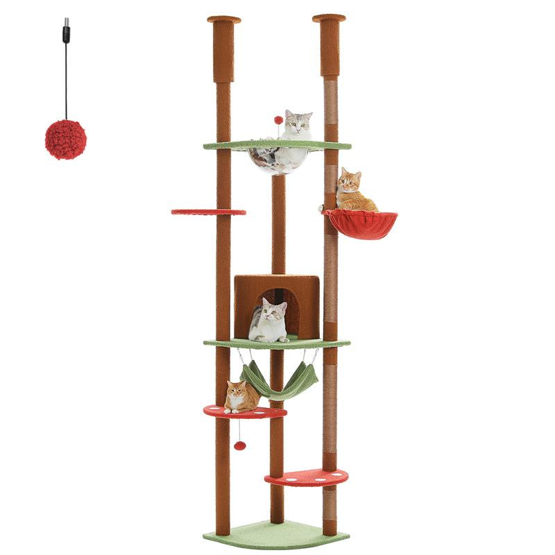 Adjustable PAWZ Road 92.9-101.6 Inch Floor to Ceiling Cat Tree with Scratching Posts, Condo, Perches & Hammock – Perfect for Indoor Cats!
