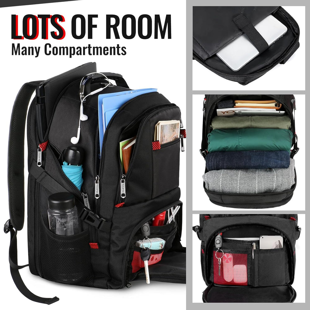 50L Extra Large Travel Backpack - Water Resistant Airline Approved Laptop Bag with USB Charging Port for 17 Inch Computers - Perfect for Men and Women