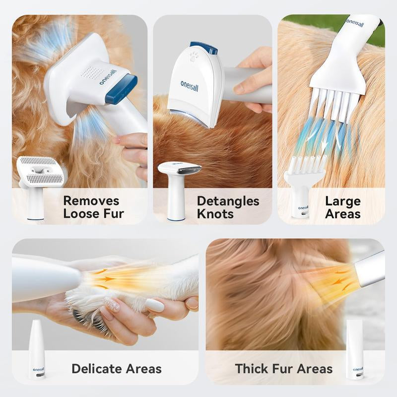 Oneisall Cozy C1 Smart Pet Grooming Kit - Vacuum Blow Dryer & Clippers for Shedding, Drying, and Trimming with 7 Heat Settings & Adjustable Air Flow