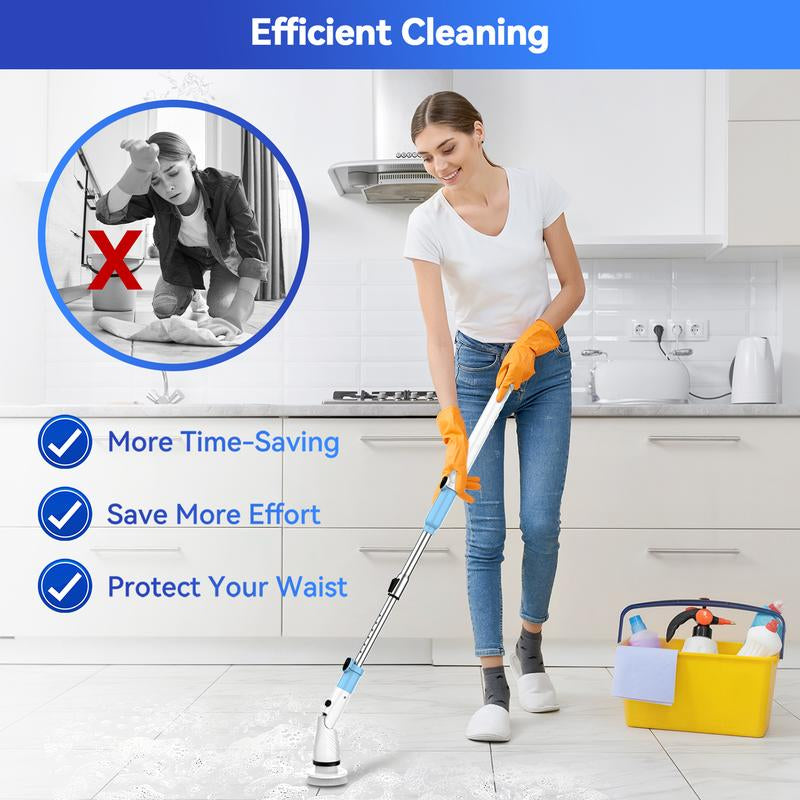 TASVAC 5-in-1 Electric Spin Scrubber with Adjustable Arm - Powerful 1.5H Bathroom & Kitchen Cleaning Tool for Tub, Tile, Grout, Floor, and Wall