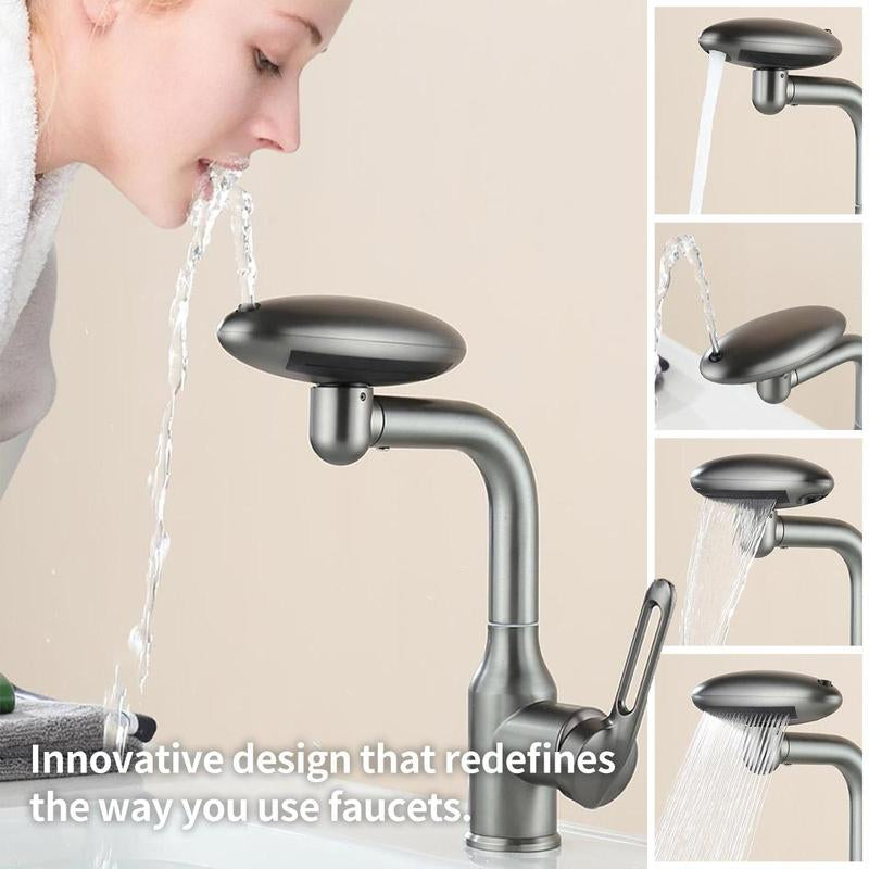 Versatile 4-Mode Splash-Proof Rotatable Stainless Steel Bathroom Faucet - Modern Waterfall Design for Stylish Home Accessories