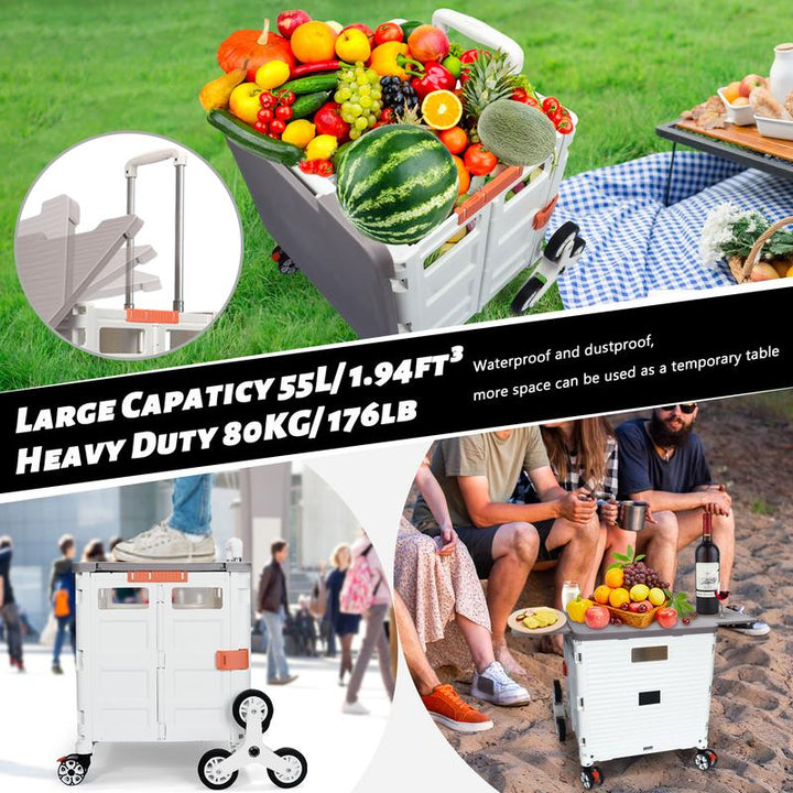 SELORSS BY10C Foldable Utility Cart with Stair Climbing Wheels - Collapsible Rolling Crate with Magnetic Lid and Telescopic Handle for Easy Transport and Storage