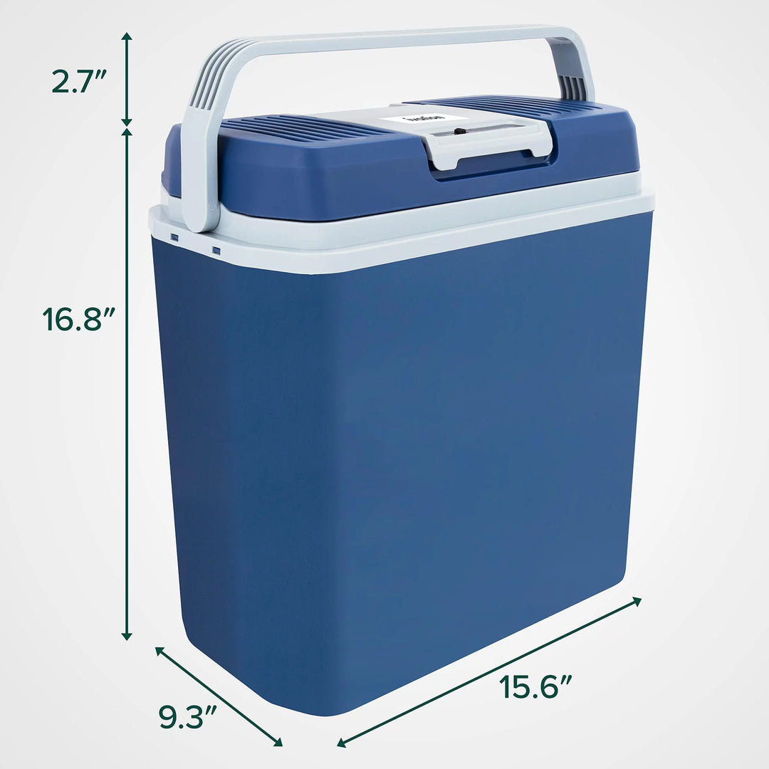 Versatile 24L Portable Thermoelectric Cooler & Warmer - 12V Plug-In, 40°-130°F Temp Range, Perfect for Drinks (Blue)