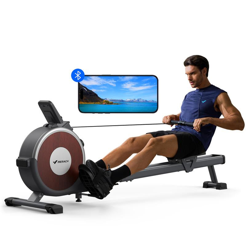 MERACH Magnetic Rowing Machine for Home - 16 Levels of Silent Resistance, Dual Slide Rail, 350Lb Capacity, App Compatible