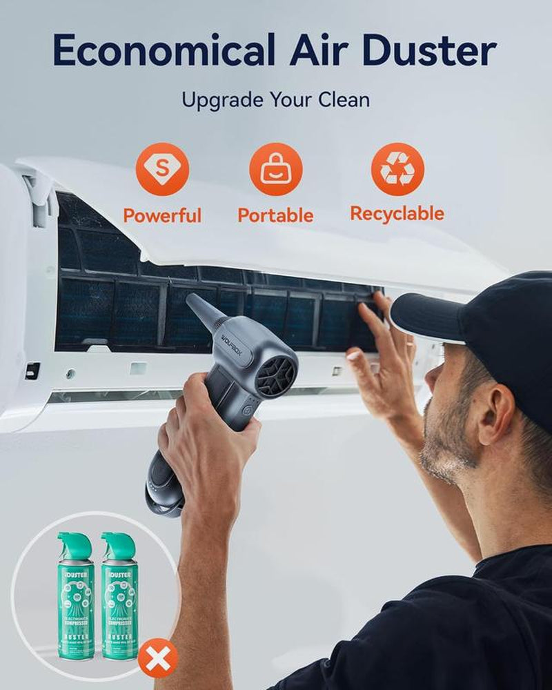 WOLFBOX 6-in-1 Super Power Electric Air Duster & Leaf Blower - 150,000 RPM Cordless Turbo Blower for Lawn Care, Car Cleaning & More - Perfect Father's Day Gift!