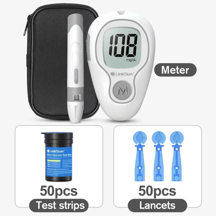 Linksun Blood Glucose Monitor Kit - Ultimate Home Testing Solution with 100 Test Strips & Lancets, 500 Memory, No Coding, Accurate Mmol/L Results