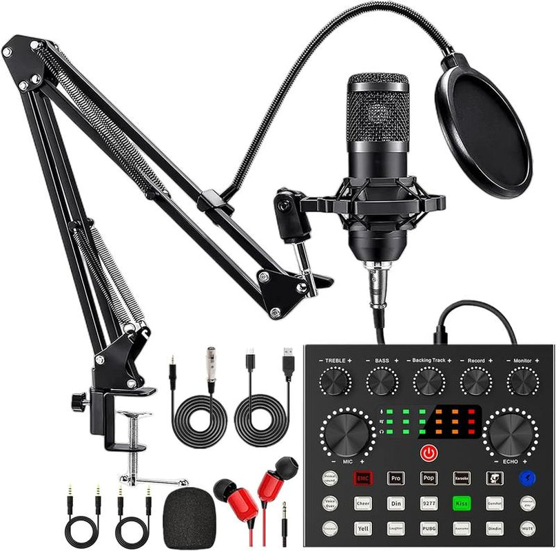Haomuren BM800 Podcast Equipment Bundle - Complete Recording Studio Package with V8S Voice Changer for Podcasting, Live Streaming, Singing, and Content Creation on PC and Mobile