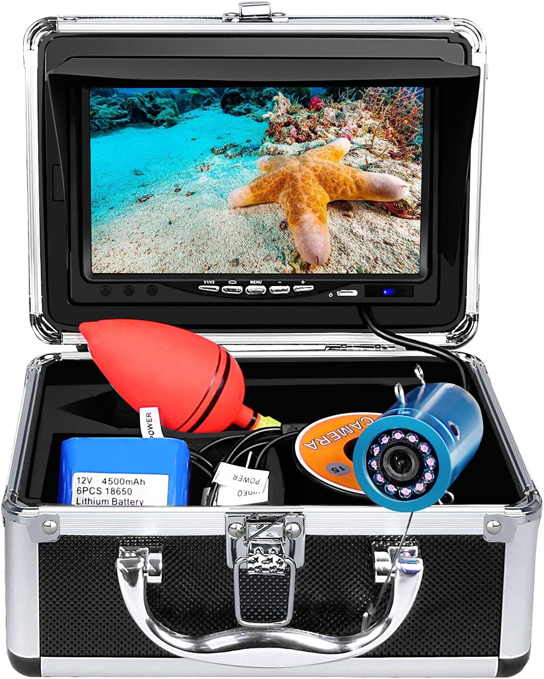 High-Definition Portable Underwater Fishing Camera with 7" LCD Monitor - 1000TVL, Depth & Temperature Display, 12 IR LEDs, 50FT Cable - Ideal for Ice, Lake & Boat Fishing