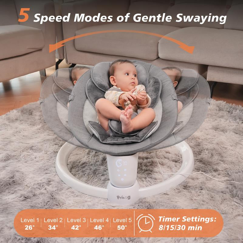 Premium Electric Baby Swing with LED Touch Panel, 5 Sway Speeds & Remote Control – Bluetooth & Music Infant Rocker Perfect for Christmas Gifts (Indoor/Outdoor)