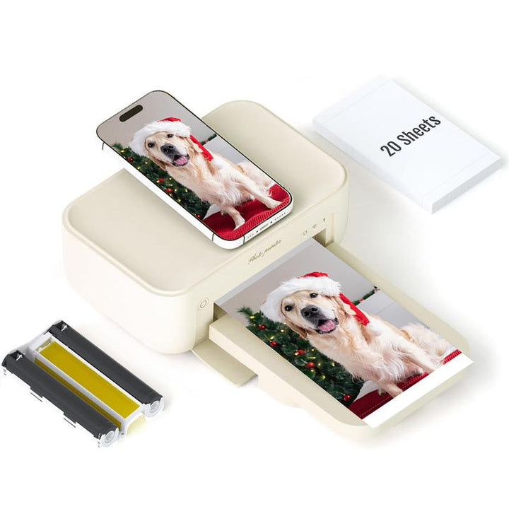 Portable 4X6 Photo Printer with 20 Sheets & 1 Ribbon - Perfect for iPhone, Android & Smartphones - Thermal Dye-Sublimation & AR Video Printing