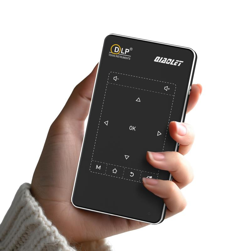 Ultra-Compact Mini Projector with 9.0 Android, 5G WiFi, Bluetooth, 3D & 4K Support, Rechargeable Battery, Mobile Connectivity, HDMI & USB, Automatic Keystone Correction, and Built-In Audio
