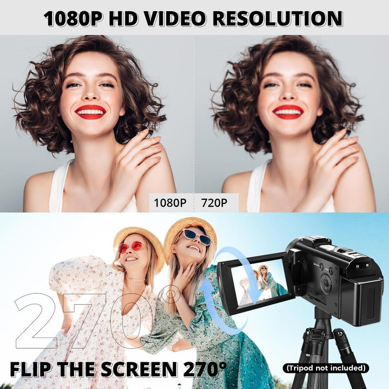 High-Definition 1080P Vlogging Camera with 24MP, 270° Rotatable Lens, 16X Digital Zoom, and 32GB Memory Card - Perfect for Capturing Life's Moments and Ideal Gift for Boyfriends
