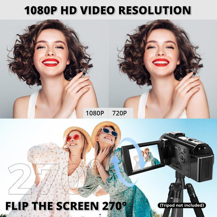 High-Definition 1080P Vlogging Camera with 24MP, 270° Rotatable Lens, 16X Digital Zoom, and 32GB Memory Card - Perfect for Capturing Life's Moments and Ideal Gift for Boyfriends