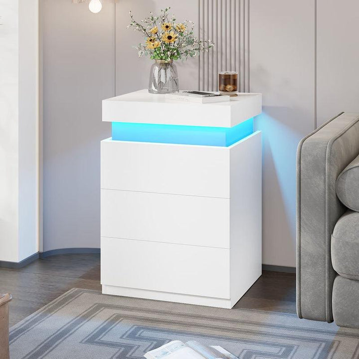 Sikaic Modern Nightstand with Sliding Top Charging Station & LED Lights - Stylish Bedroom Furniture