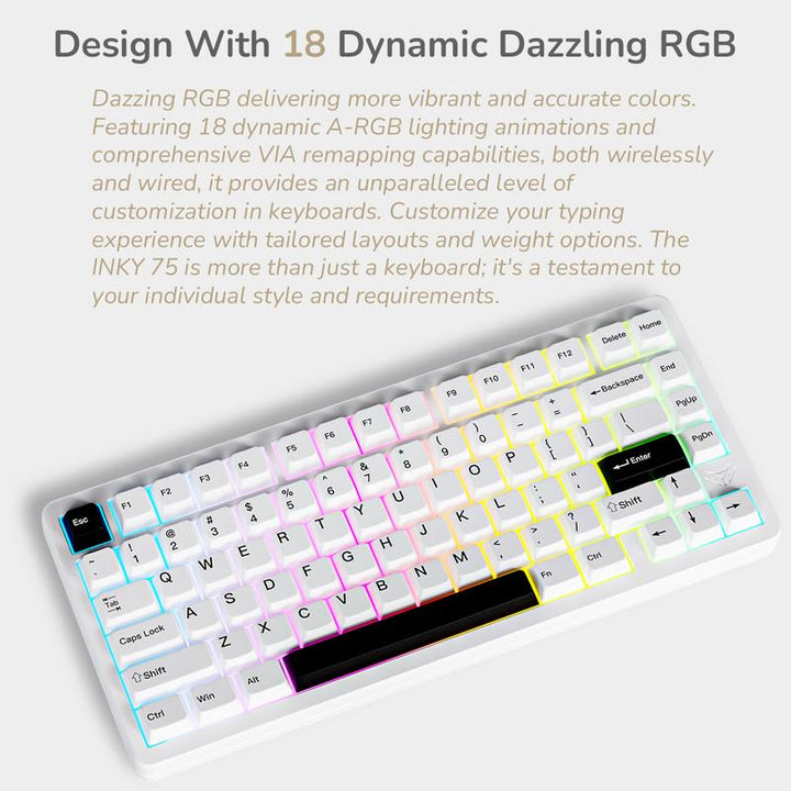Elecfox INKY75 75% Aluminum Mechanical Keyboard - Rechargeable RGB Backlight, Perfect Father's Day Gift for PC Gamers!
