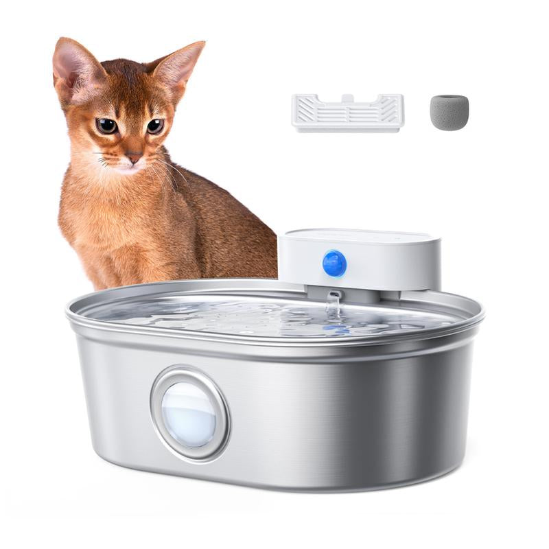 Uahpet Cordless Stainless Steel Cat Water Fountain - 67Oz/2L Easy-Clean Battery-Operated Pet Dispenser