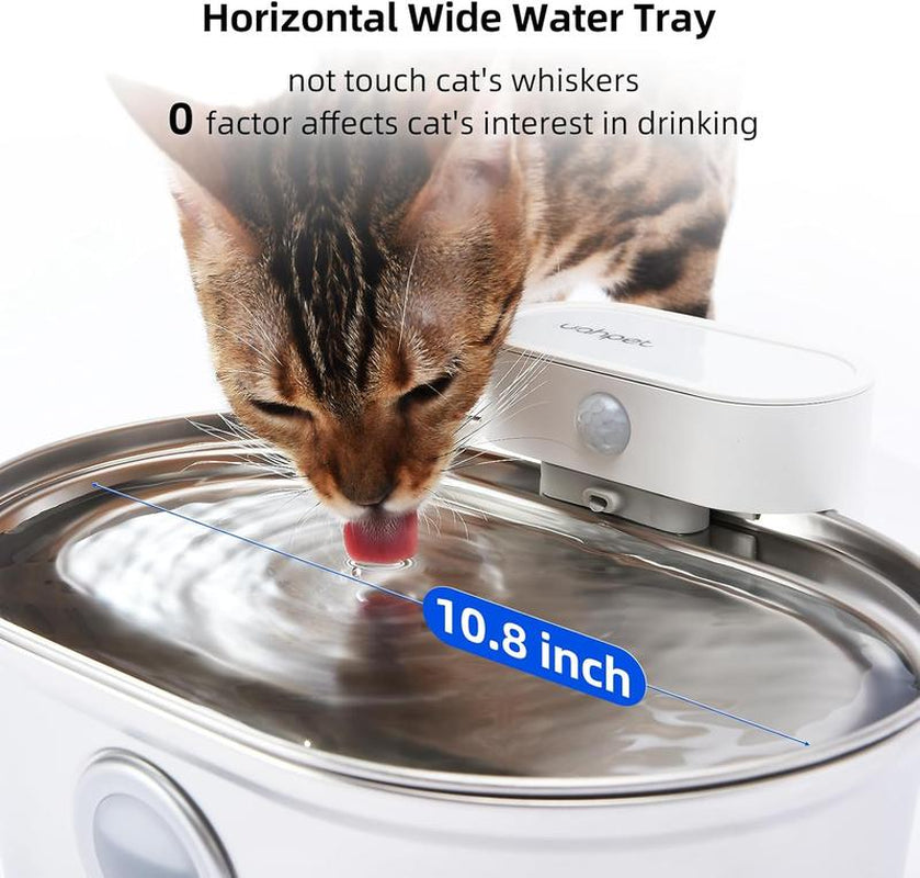 Uahpet Cordless Stainless Steel Cat Water Fountain - 67Oz/2L Easy-Clean Battery-Operated Pet Dispenser