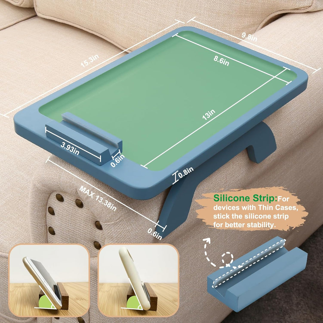 Bamboo Couch Arm Table with 360° Phone Holder - The Ultimate Tray for Eating, Drinking, and Relaxing!